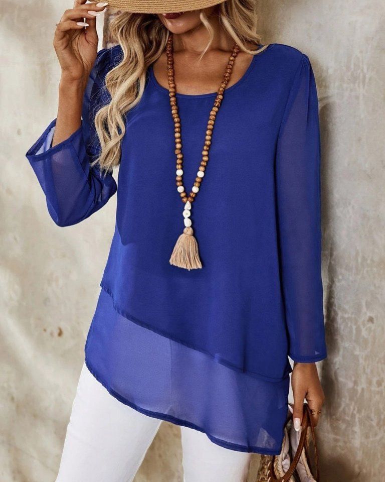 Unsymmetric Tulle Long Sleeve Top