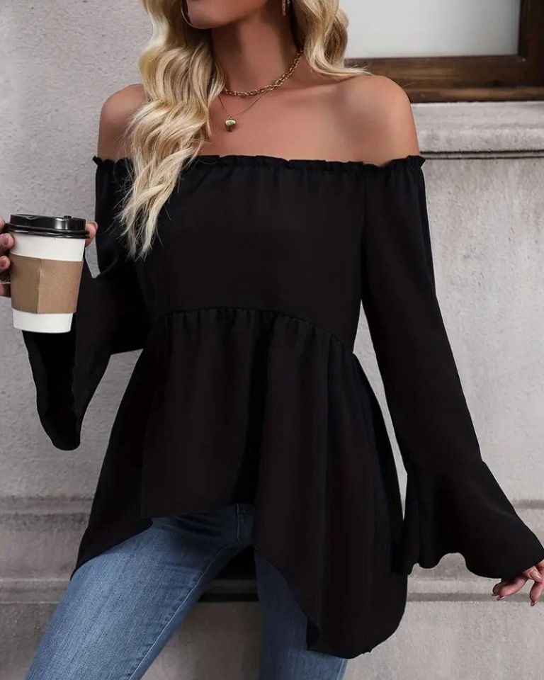 Off Shoulder Long Sleeve Wide Top