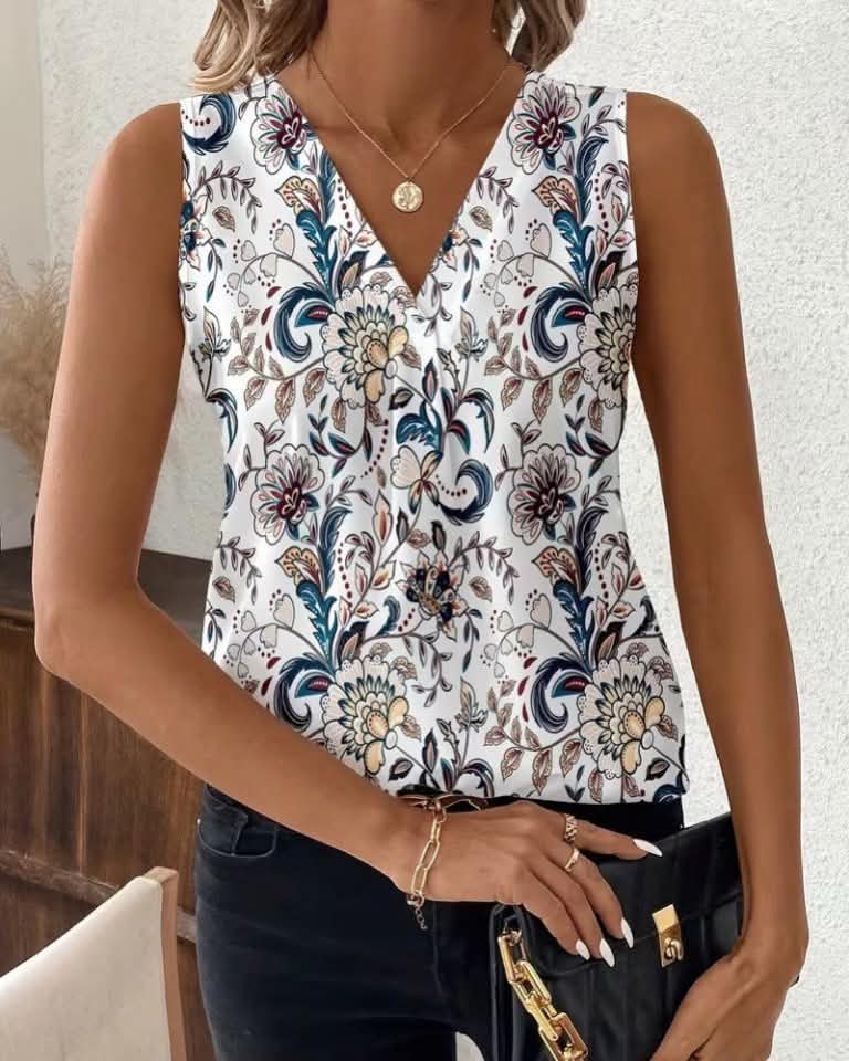 Floral V-Neck Cut Top
