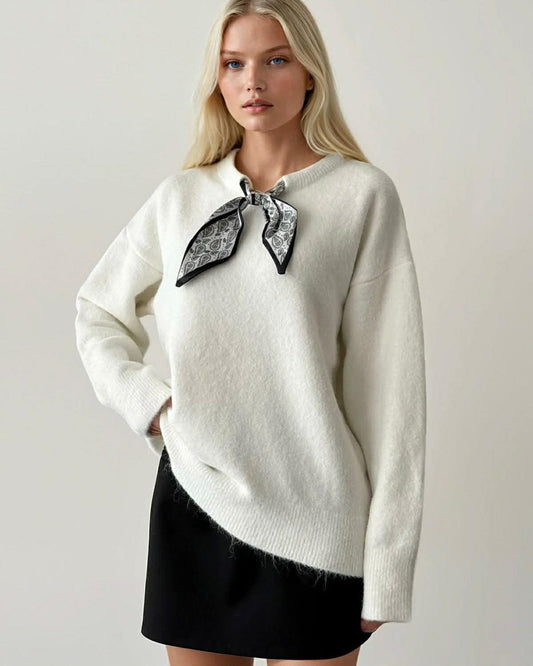 Wool Warm And Wide Blouse With Scarf