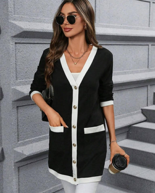 Cotton Two Colors Long Jacket With Buttons