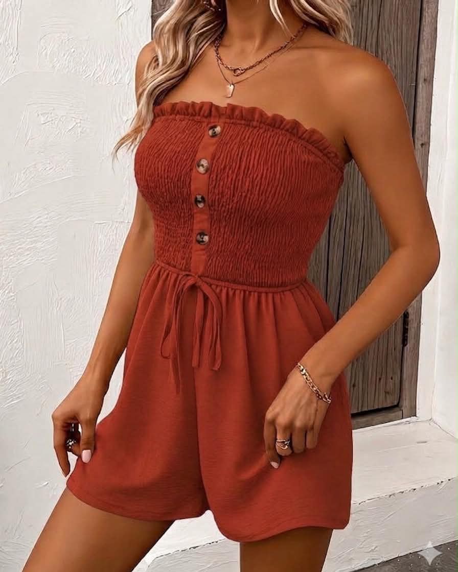 Strapless Jumpsuit With Buttons