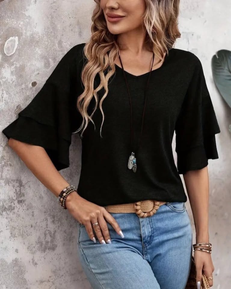 Short Sleeve Cotton Top With Ruffles