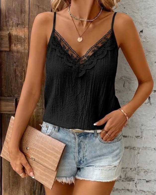 Lace-Trim V-Neck Cami Top