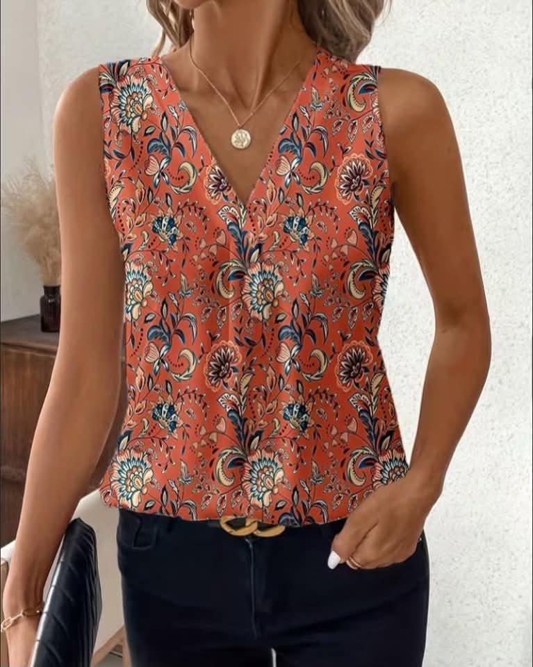 Floral V-Neck Cut Top