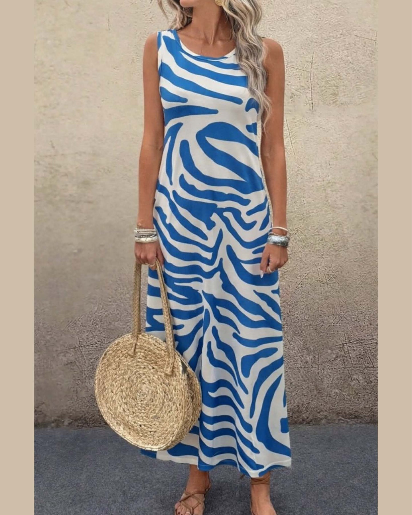 Tiger Print Cut Long Dress