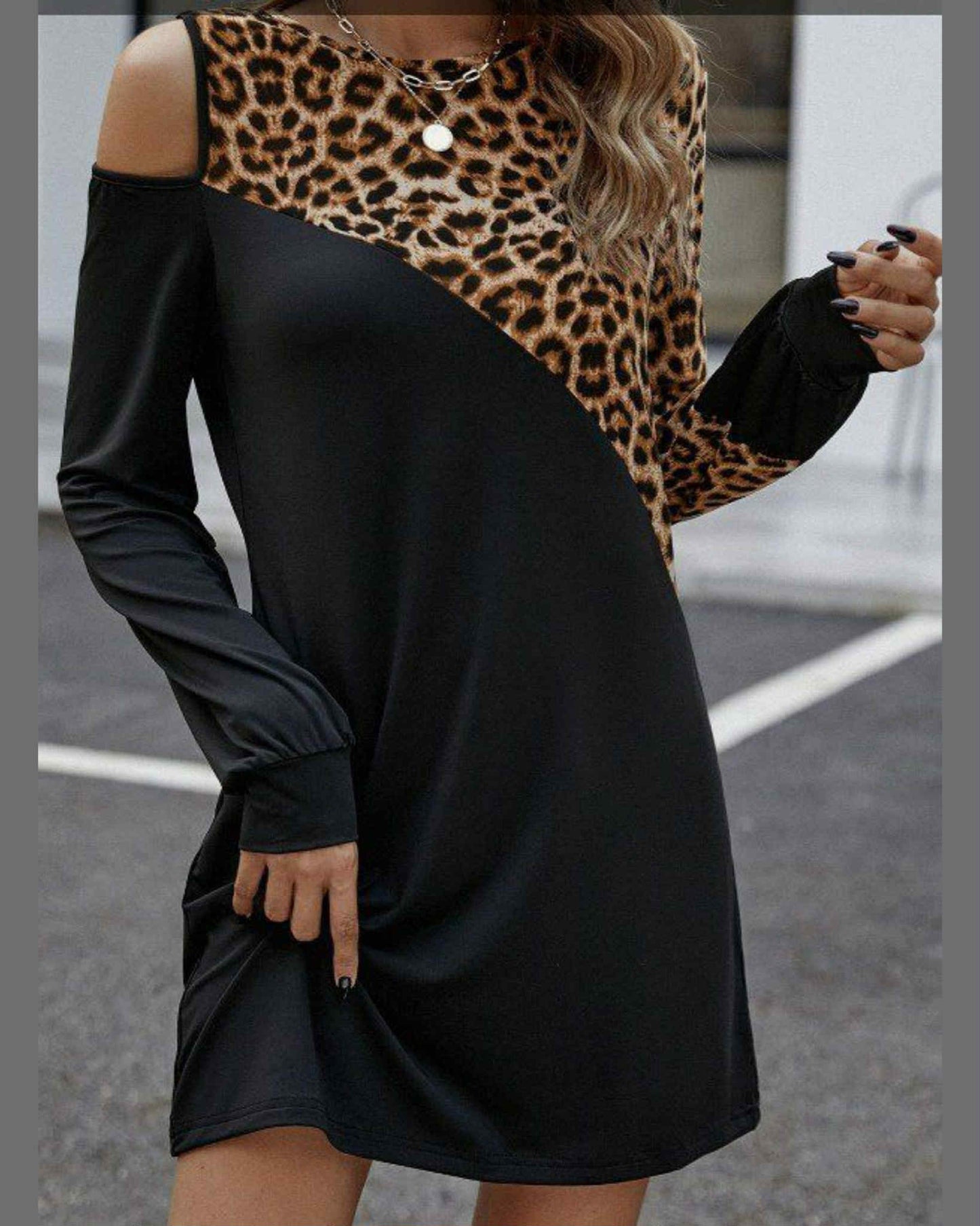 Leopard Short Long Sleeve Dress