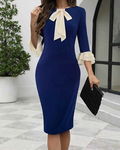 Classic Dress With Ruffles And Tulle Tie