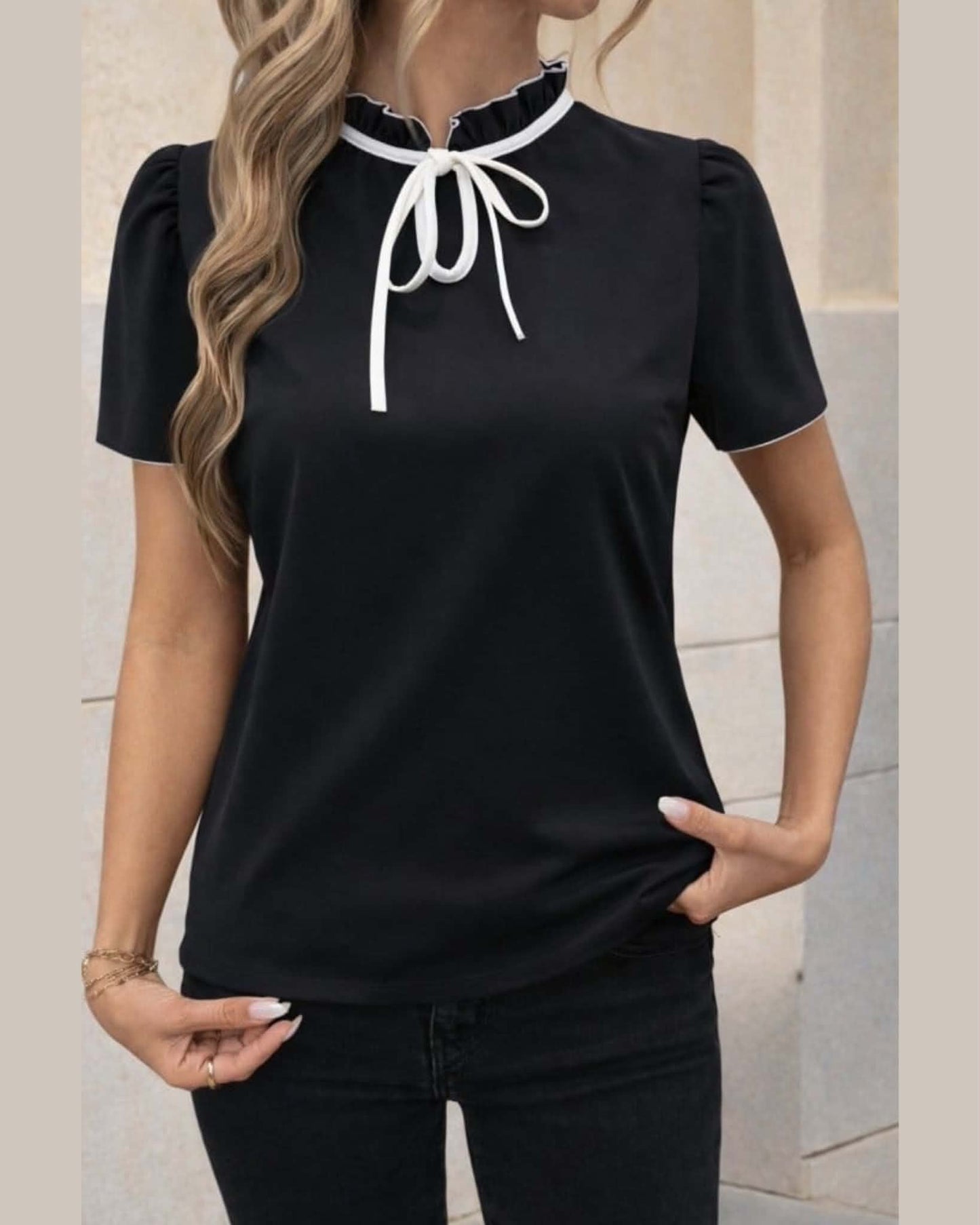 Short Sleeve Top With Tie