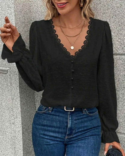 V-Neck Long Sleeve Top With Buttons