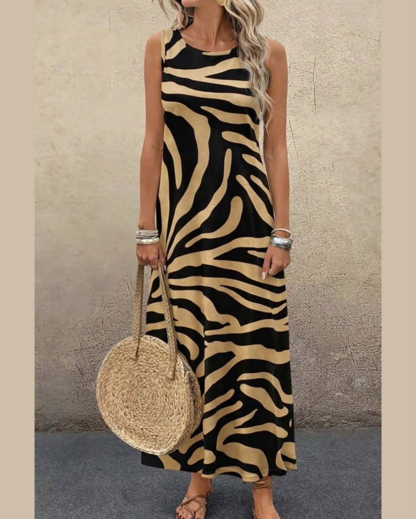 Tiger Print Cut Long Dress