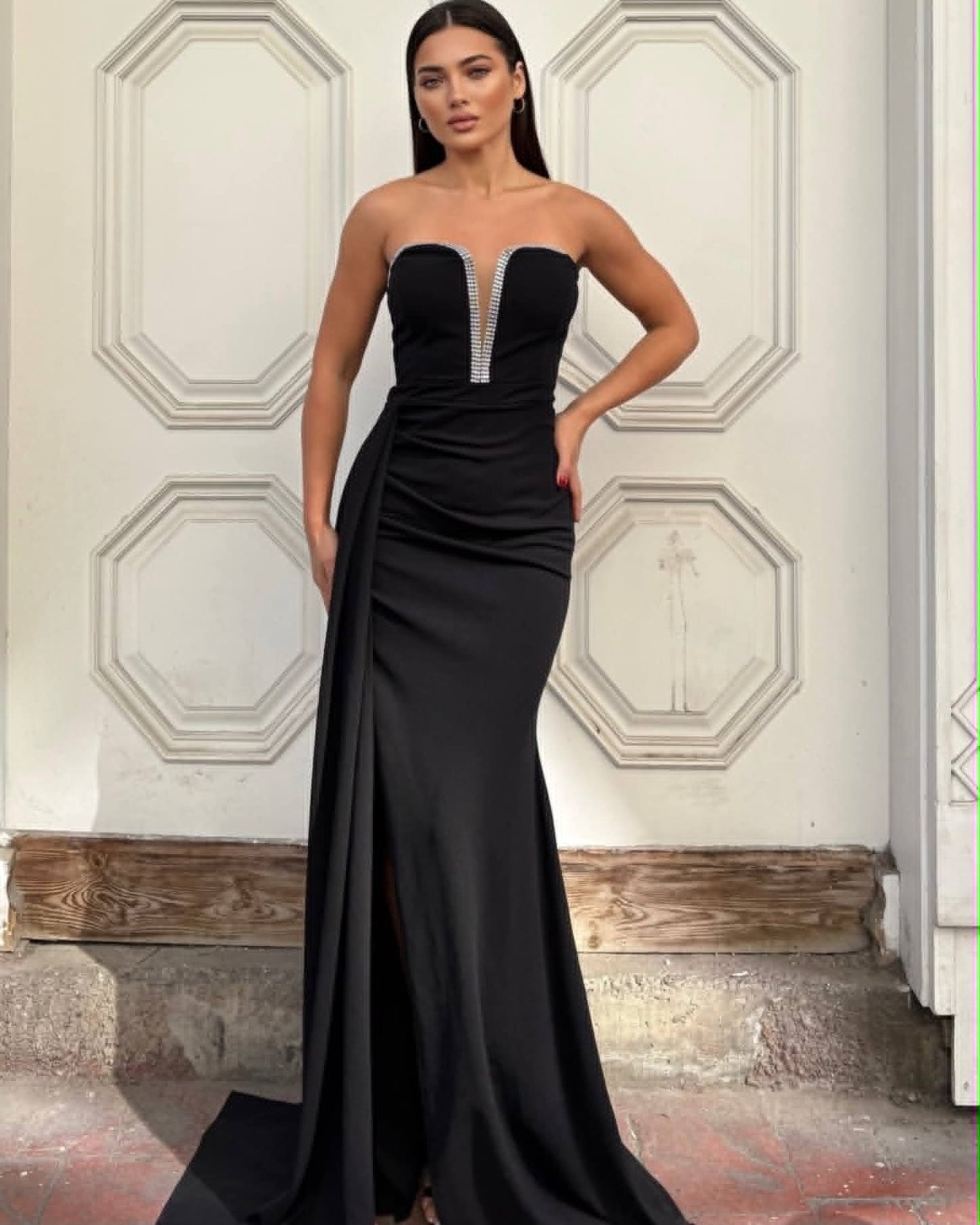 Strapless Skinny Evening Dress With Slit