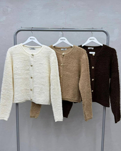 Wool Fleece Cardigan With Golden Buttons