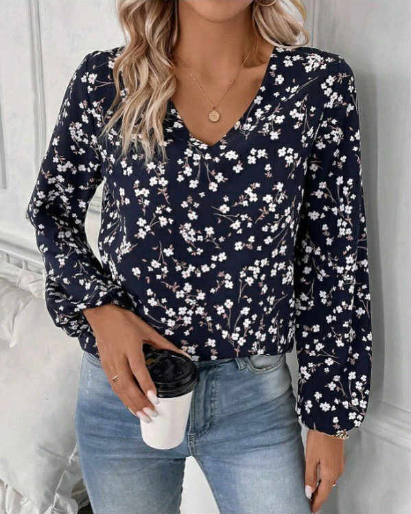Floral V-Neck Long Sleeve Top