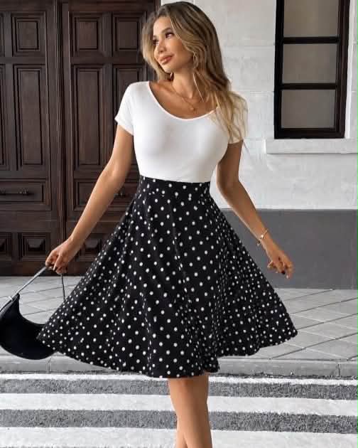 Polka-Dot Wide Short Sleeve Dress