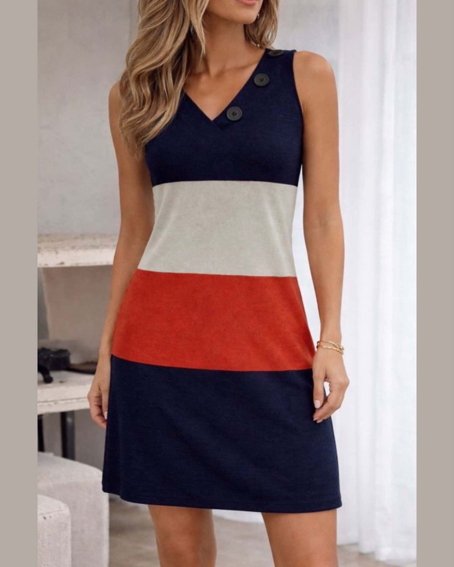Mercerize Stripped Short Dress With Buttons