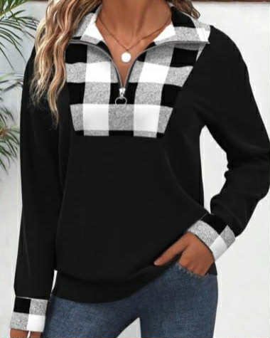 Long Sleeve Two Colors Top With Zipper