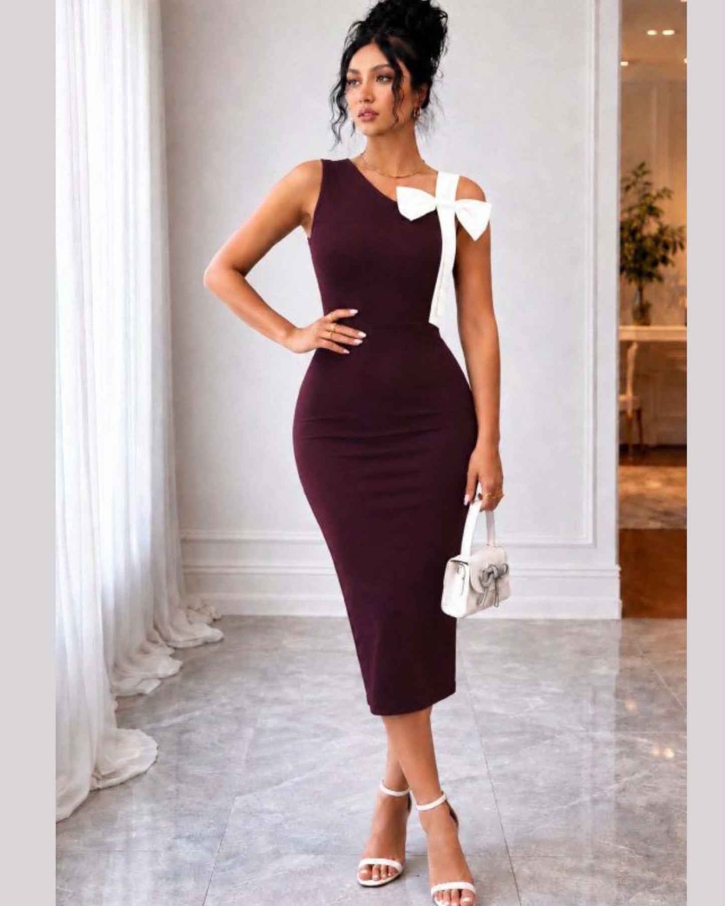 Elegant Long Skinny Dress With Bow