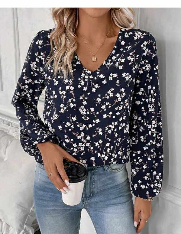 Floral V-Neck Long Sleeve Top