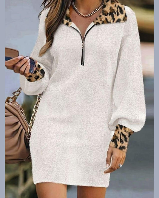 Fleece Leopard Short Dress