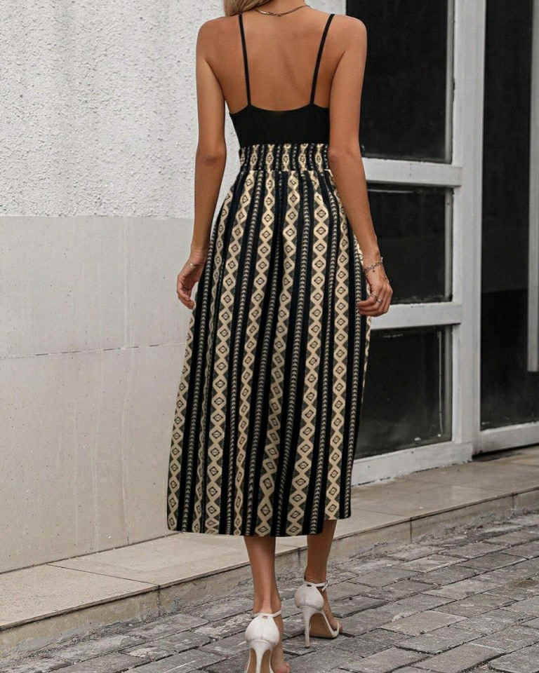 Stripped Two Colors Dress With Slit