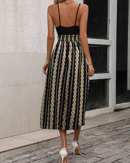 Stripped Two Colors Dress With Slit
