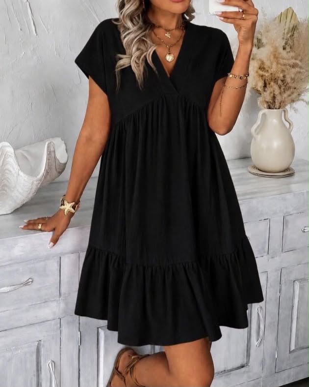 V-Neck Short Wide Dress