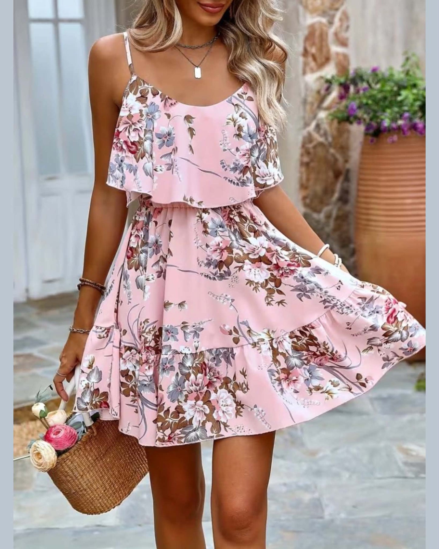 Floral Wide Short Dress