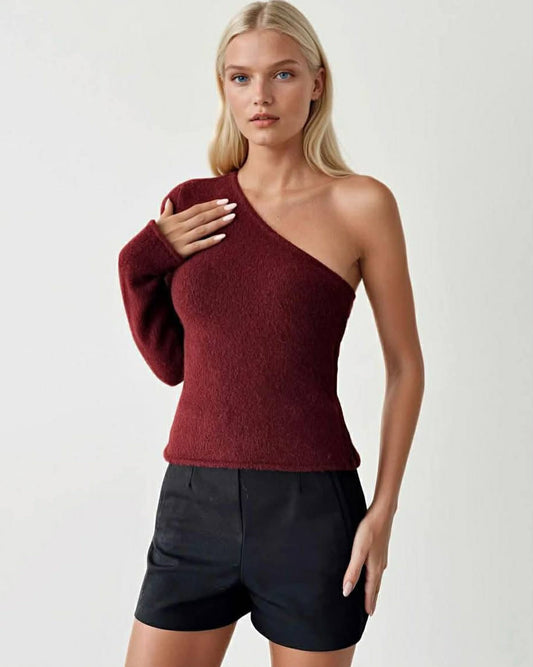 One Sleeve Wool Top With Zipper