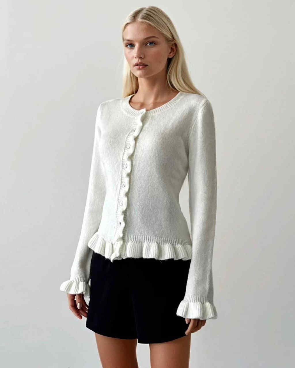 Wool Cardigan With Buttons And Ruffles