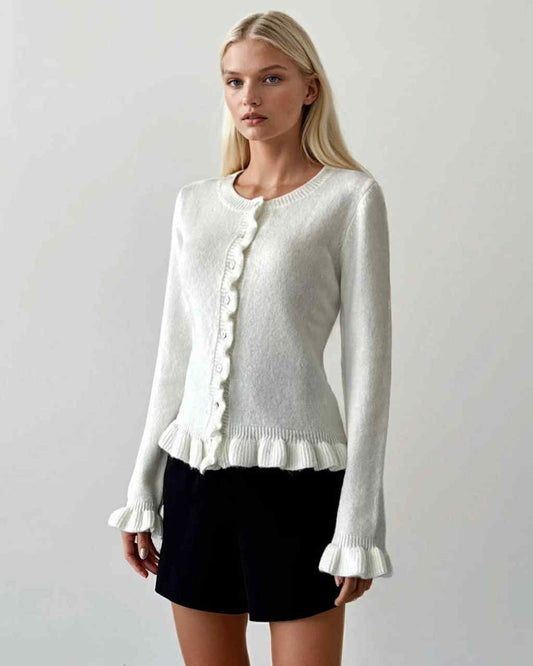 Wool Cardigan With Buttons And Ruffles
