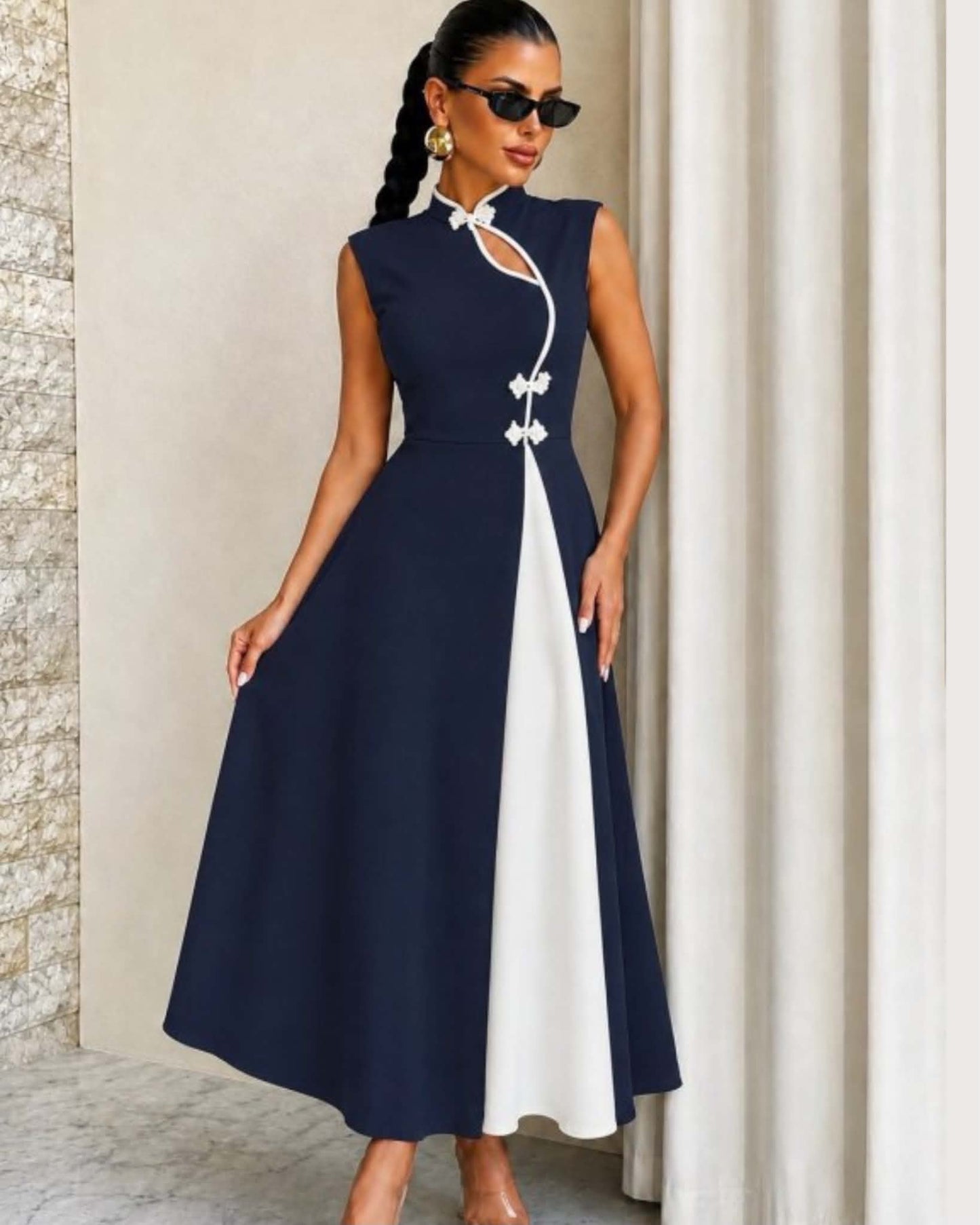 Two Color Chinese Long Wide Dress