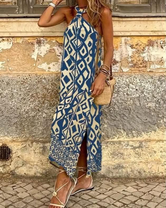 Geometric Print Halter neck Dress