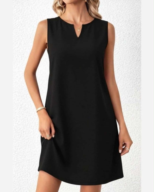 Sleeveless Notch-Neck Loose Shift Mini Dress
