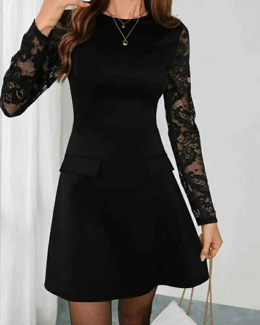 Laces Sleeve Short Dress With Pocket