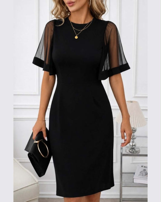 Short Sleeve Dress With Tulle