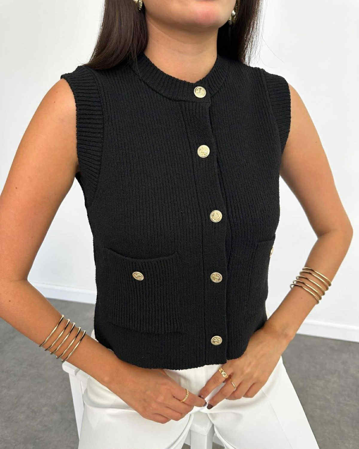 Wool Classic Vest With Golden Buttons