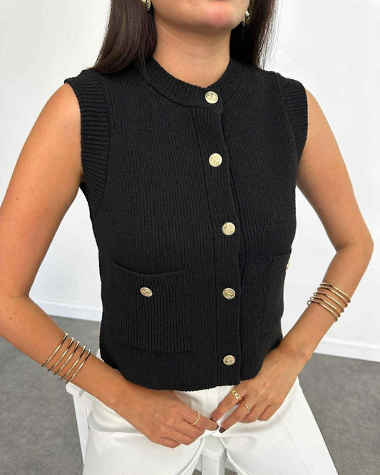 Wool Classic Vest With Golden Buttons