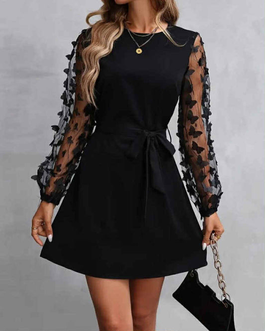 Short Dress With Belt And Butterflies On Sleeve