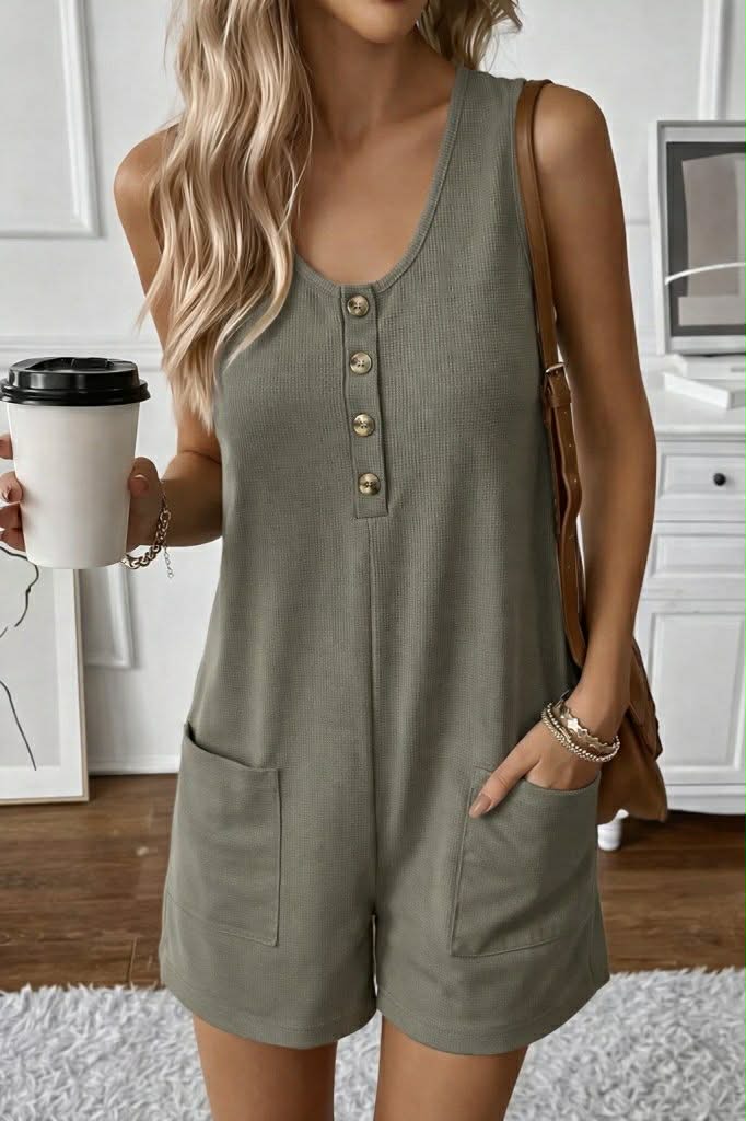 Simple Cut Jumpsuit With Buttons