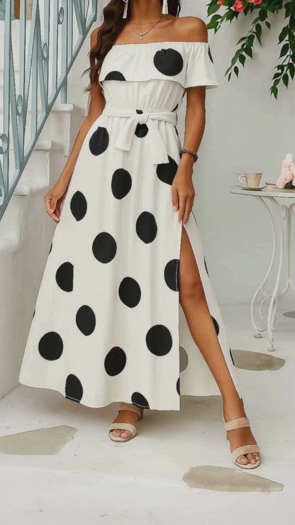 Of Shoulder Floral Long Dress With Slit