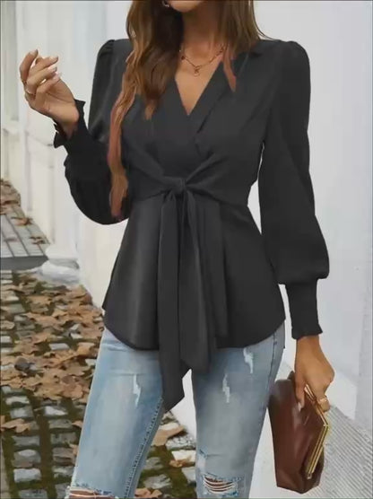 Elegant V-Neck Top With A Tie