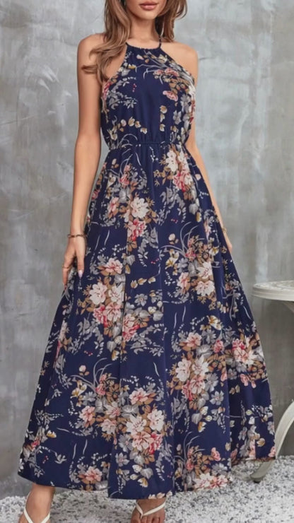 Floral Long Sleeveless Dress With Slit